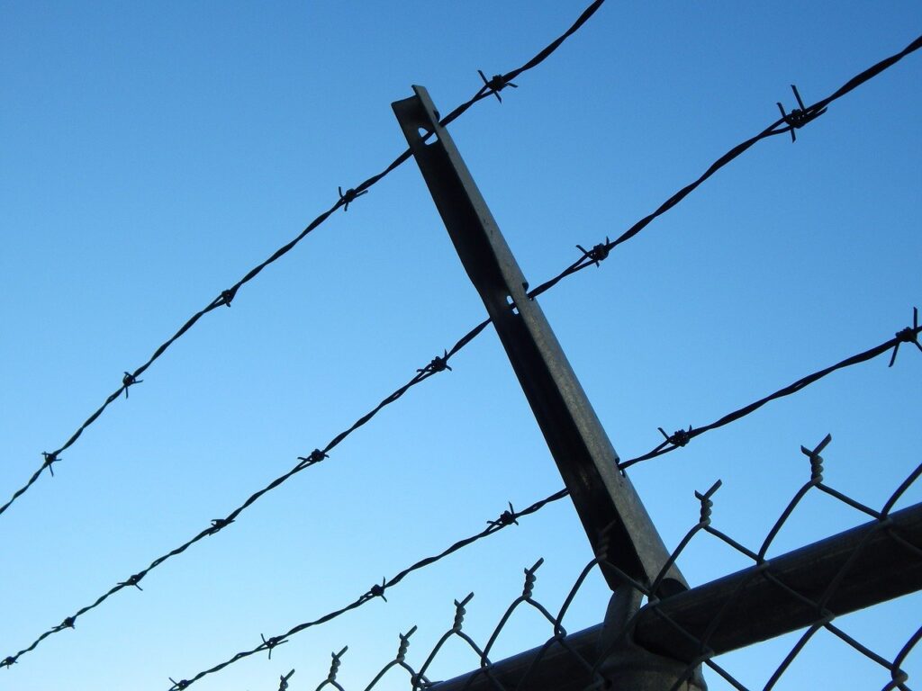 barbed wire, prison, chain link