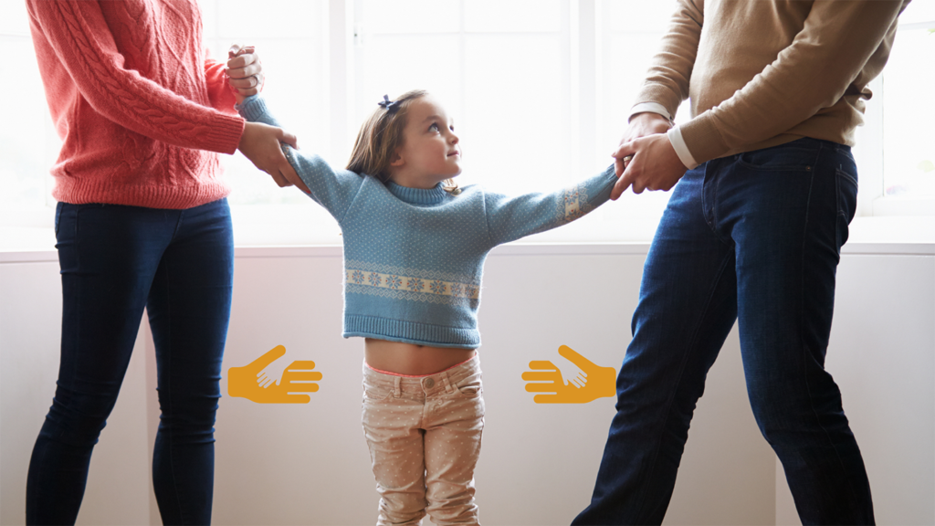 Two parents arguing over child custody arrangements.