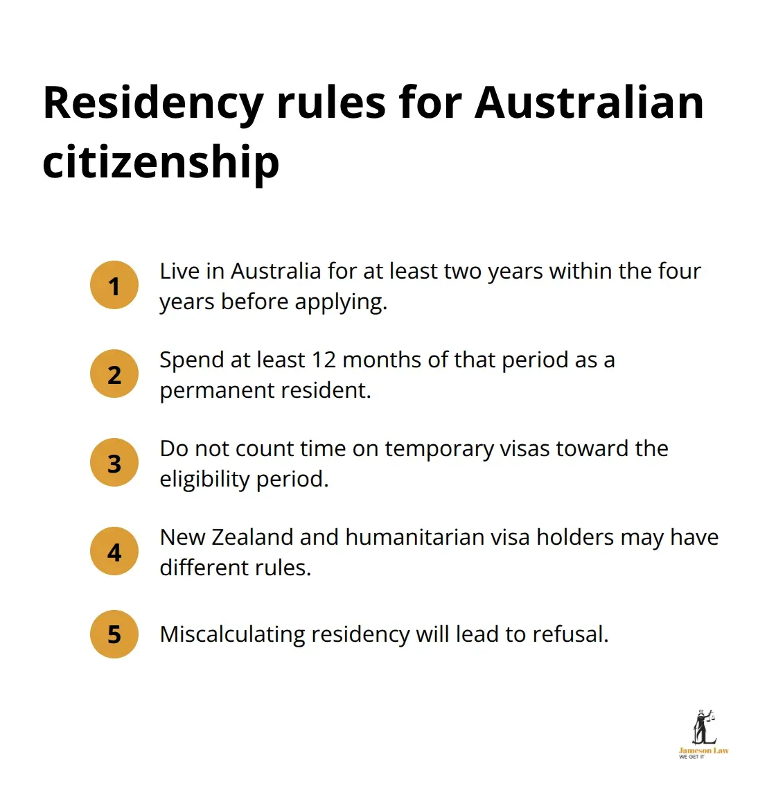 Quick checklist of residency timing requirements for Australian citizenship in Australia