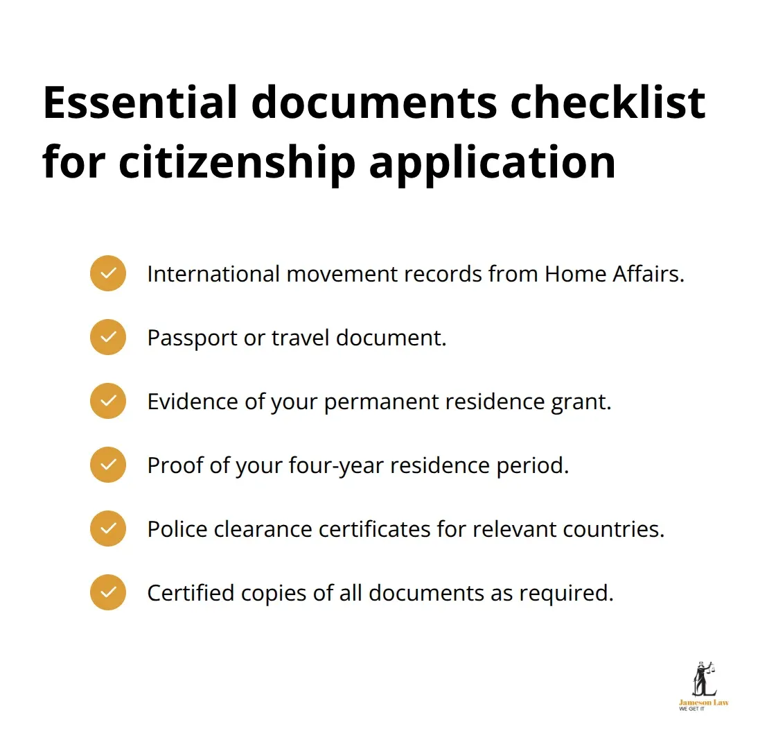 Checkmarked list of key documents to gather for an Australian citizenship application in NSW - Australian citizenship pathway NSW