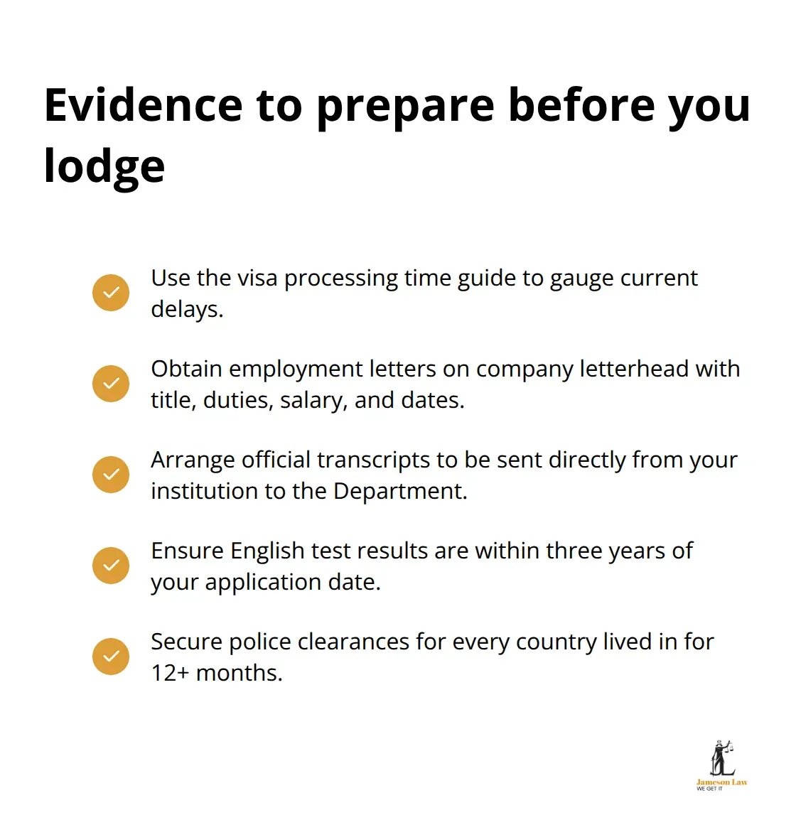 Checklist of documents for an Australian visa application.