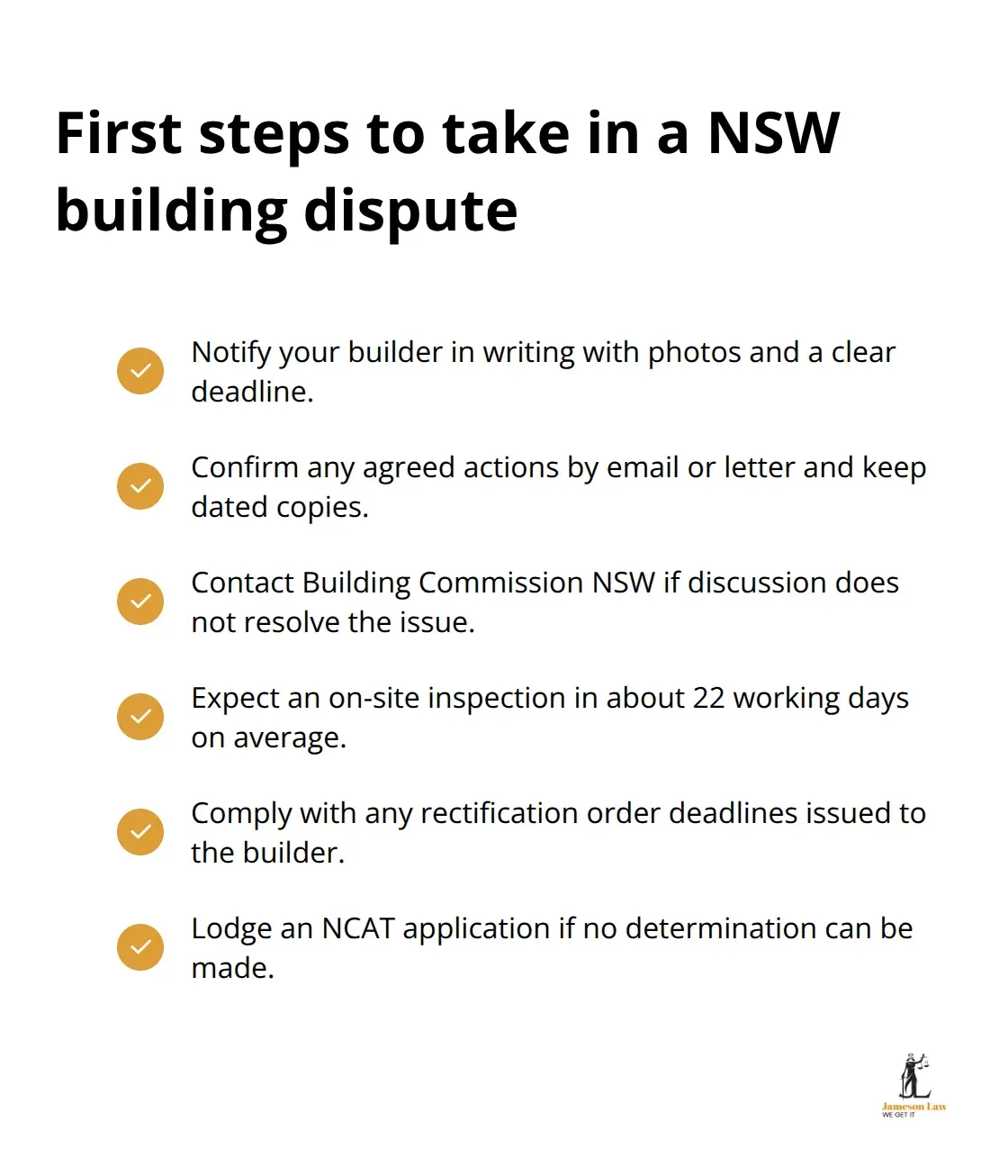 Checklist of immediate actions for NSW building disputes - Building disputes NSW