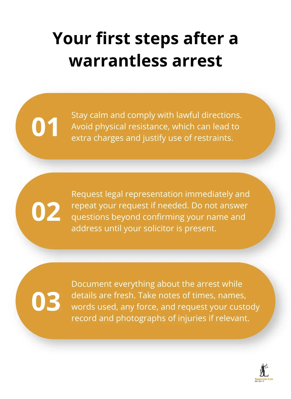 Three immediate actions to protect your legal position after arrest