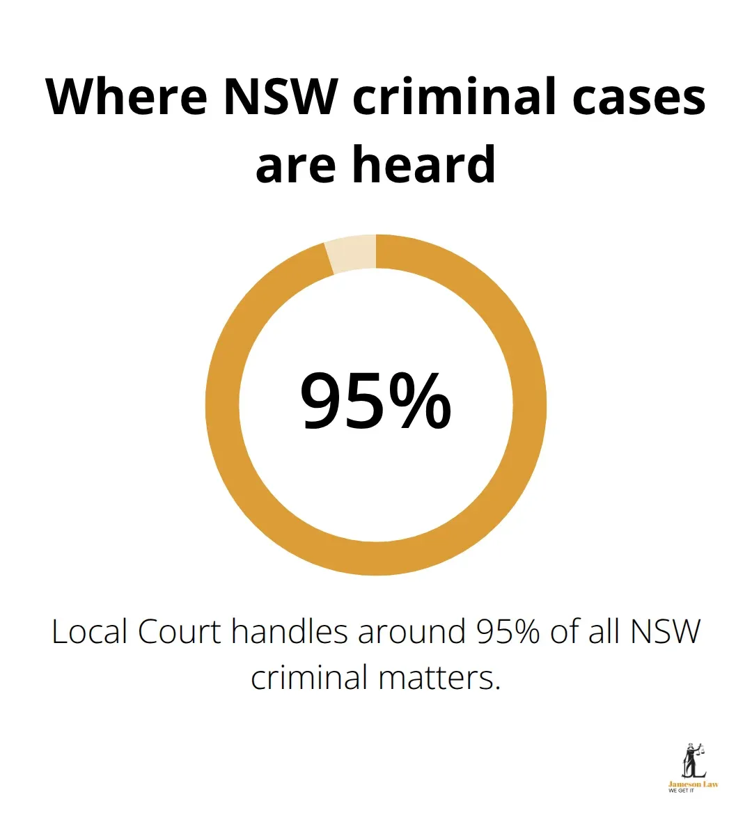 Visual showing that around 95% of NSW criminal matters are finalised in the Local Court. - Criminal court process NSW