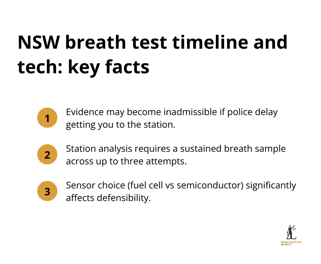 Key facts on timing, sample requirements, and sensor types in NSW evidentiary breath analysis - Drink driving lawyer