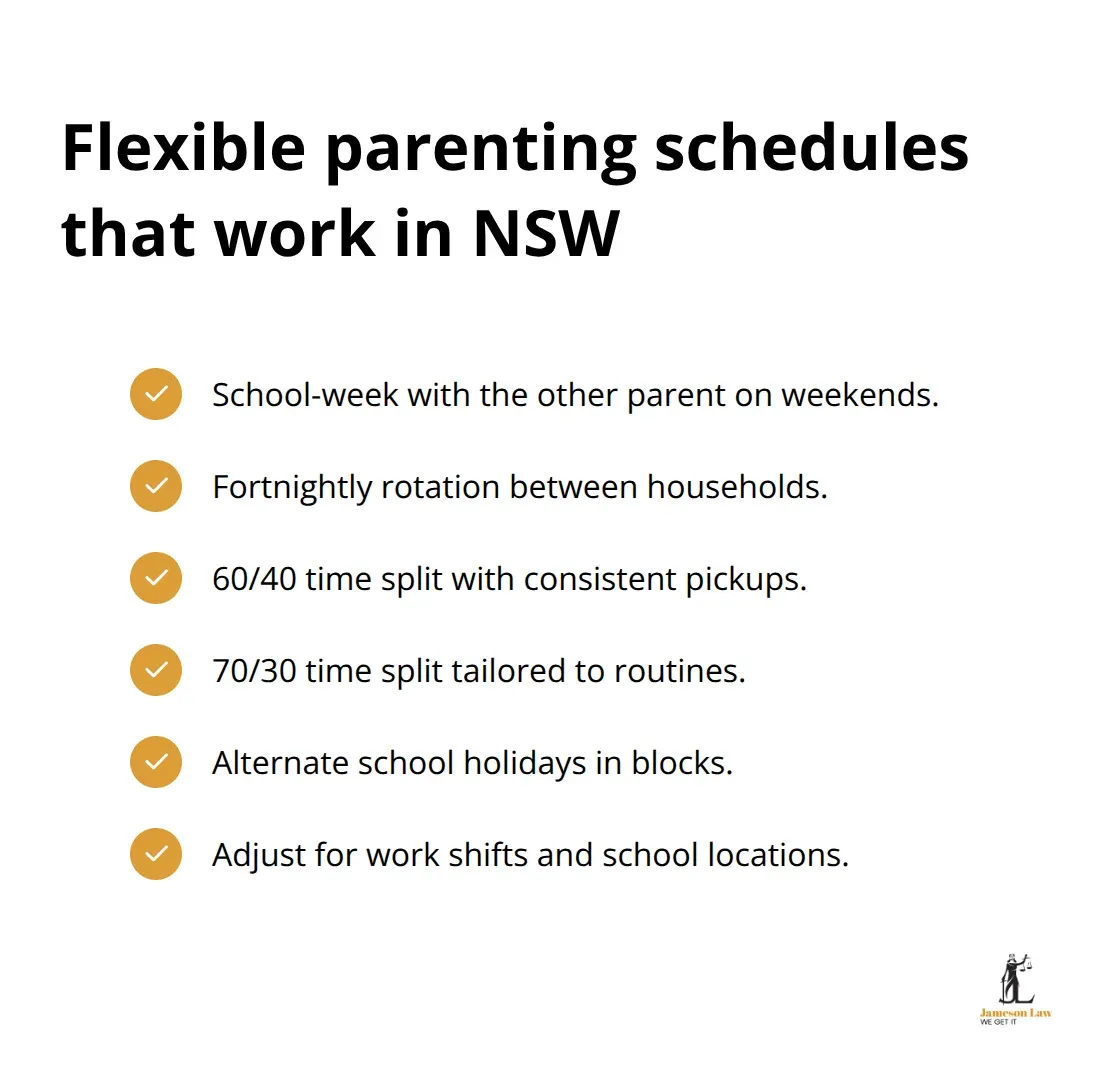 Visual of common flexible parenting arrangements used by NSW families - Family law parenting arrangements