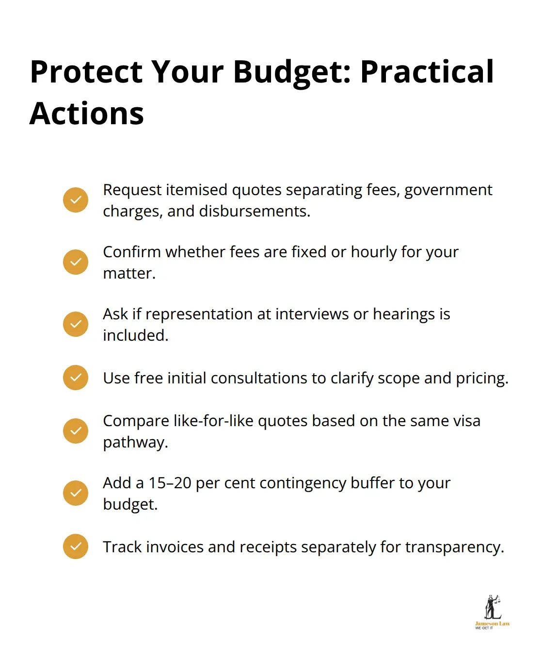Checklist of practical steps to control immigration legal costs in Australia
