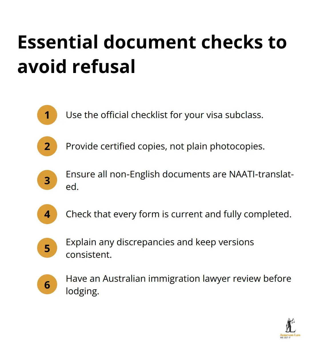 Compact list of key document steps to reduce visa refusal risk in Australia