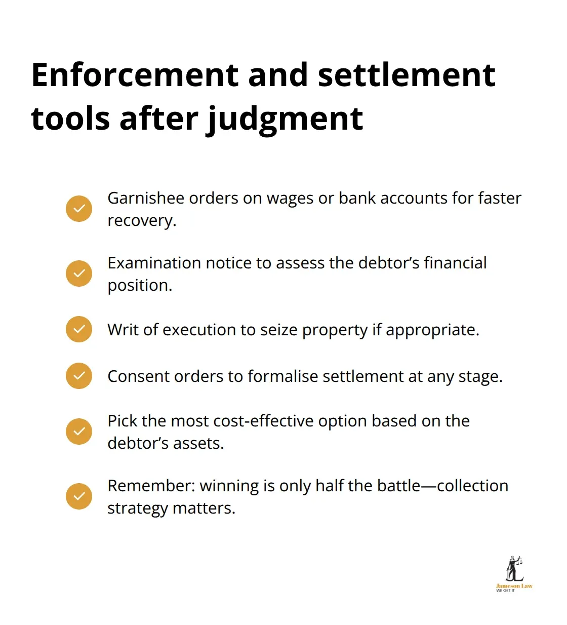 Practical options to secure payment or conclude a matter after judgment in NSW - NSW civil litigation basics