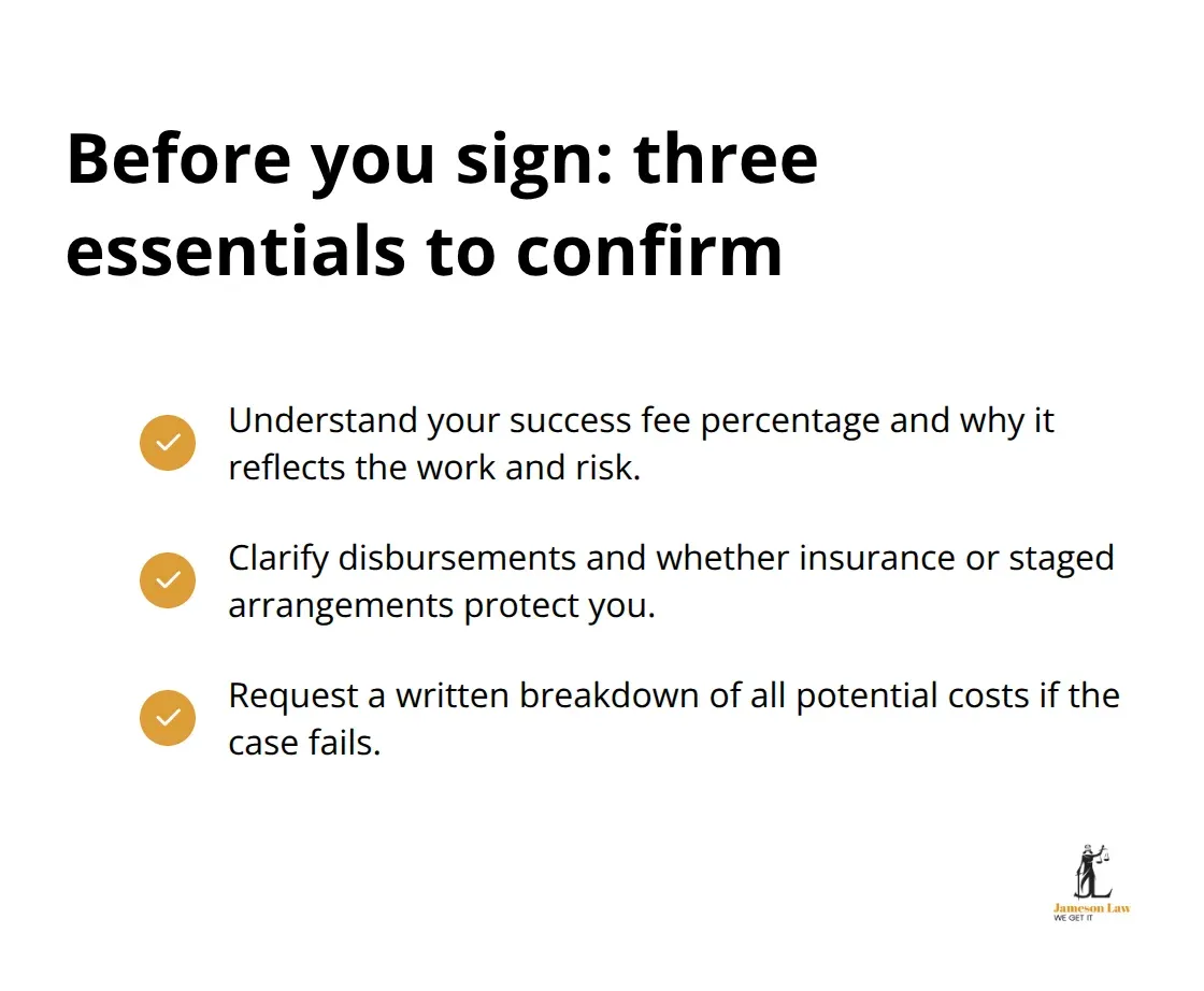 infographic No win fee NSW 3 1789276250 Checklist of three key confirmations before entering a no win no fee agreement