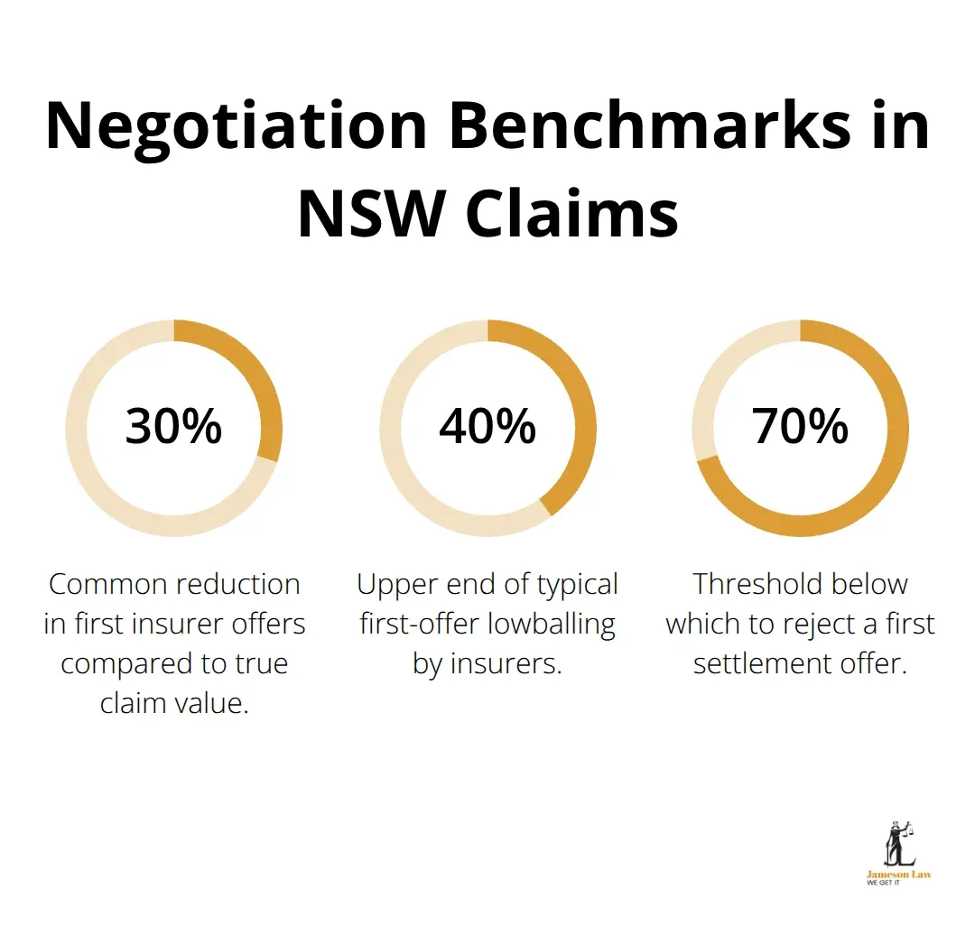 Percentages illustrating common insurer tactics and response thresholds in NSW settlements