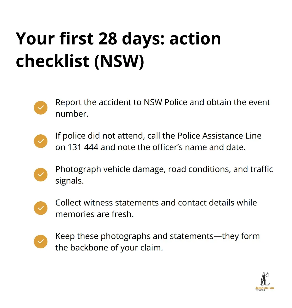 infographic Road traffic accident NSW 3 1784783381 Checklist of immediate steps to secure full NSW CTP benefits within 28 days. - Road traffic accident NSW