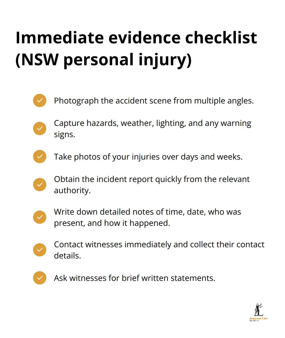 Key steps to preserve evidence after an injury in NSW. - Sydney injury lawyer