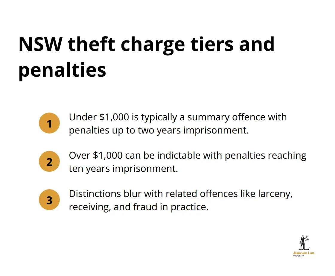 infographic Theft charges defense 2 1793423138 Compact list comparing NSW theft penalties by property value and offence type. - Theft charges defense