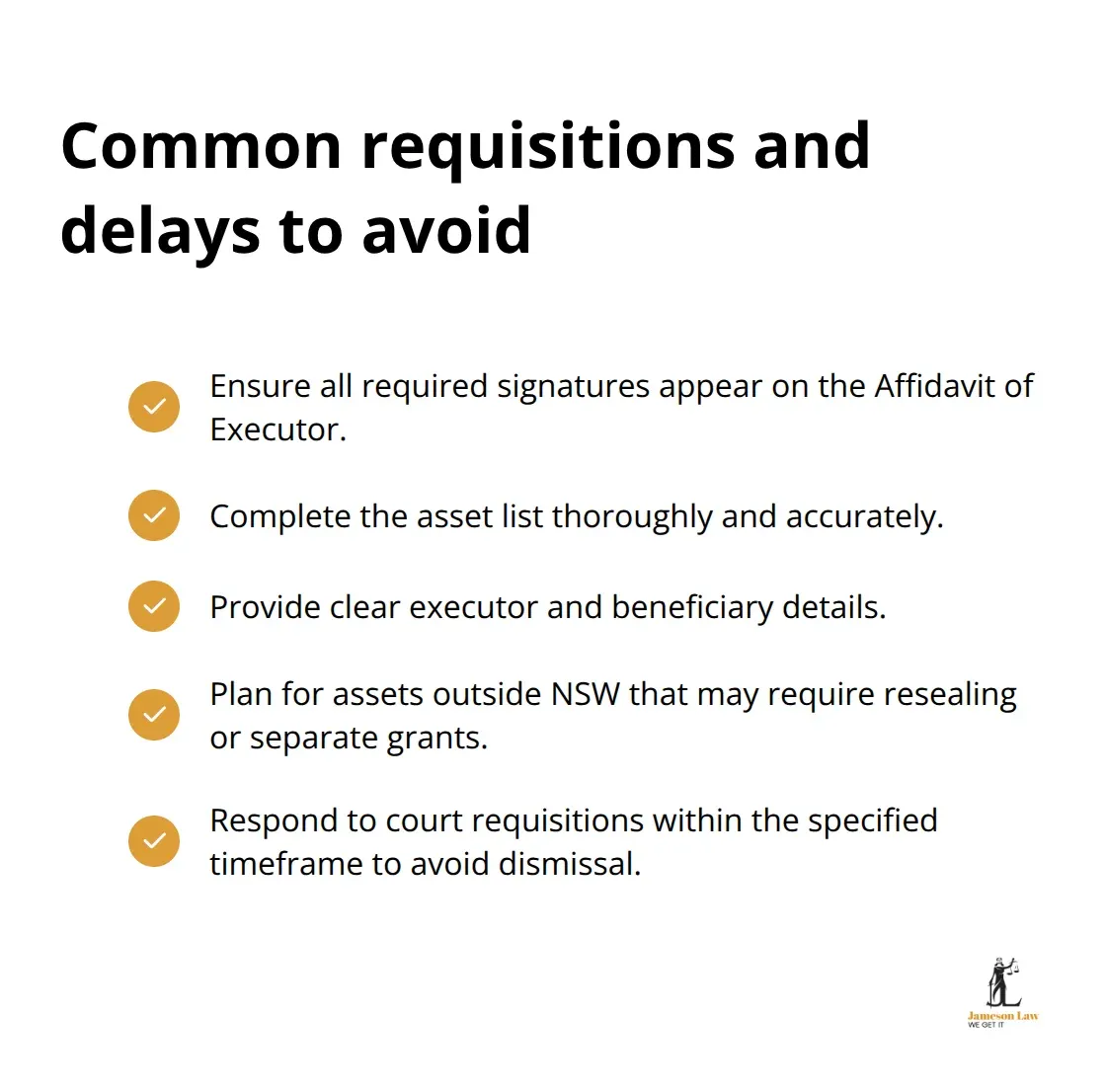 Checklist of frequent NSW probate pitfalls.