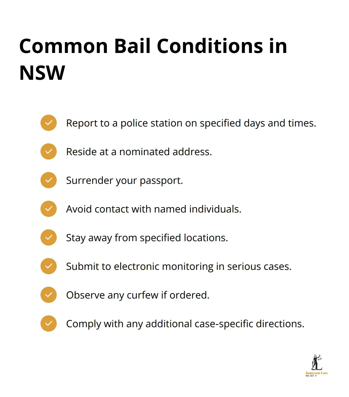 Checklist of typical NSW bail conditions imposed by courts