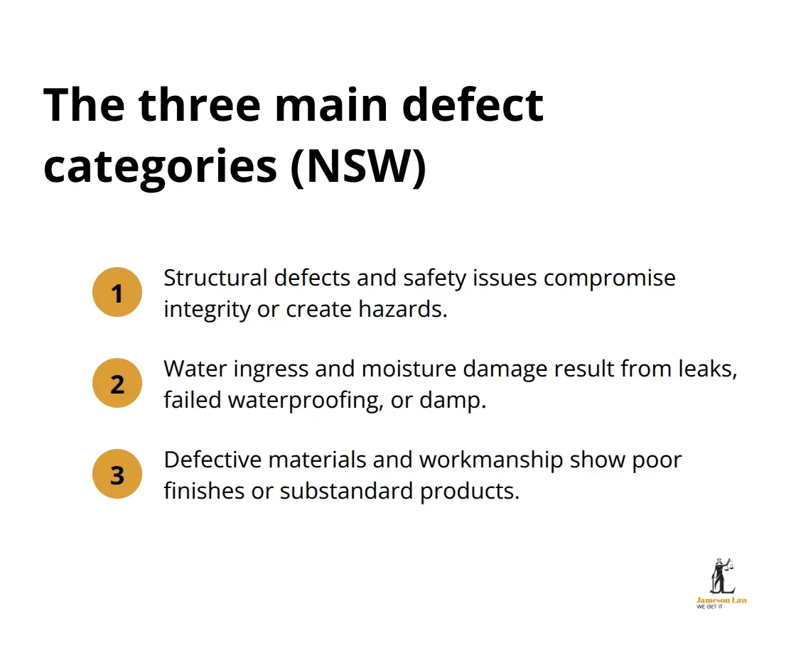Summary of NSW residential building defect categories under statutory warranties