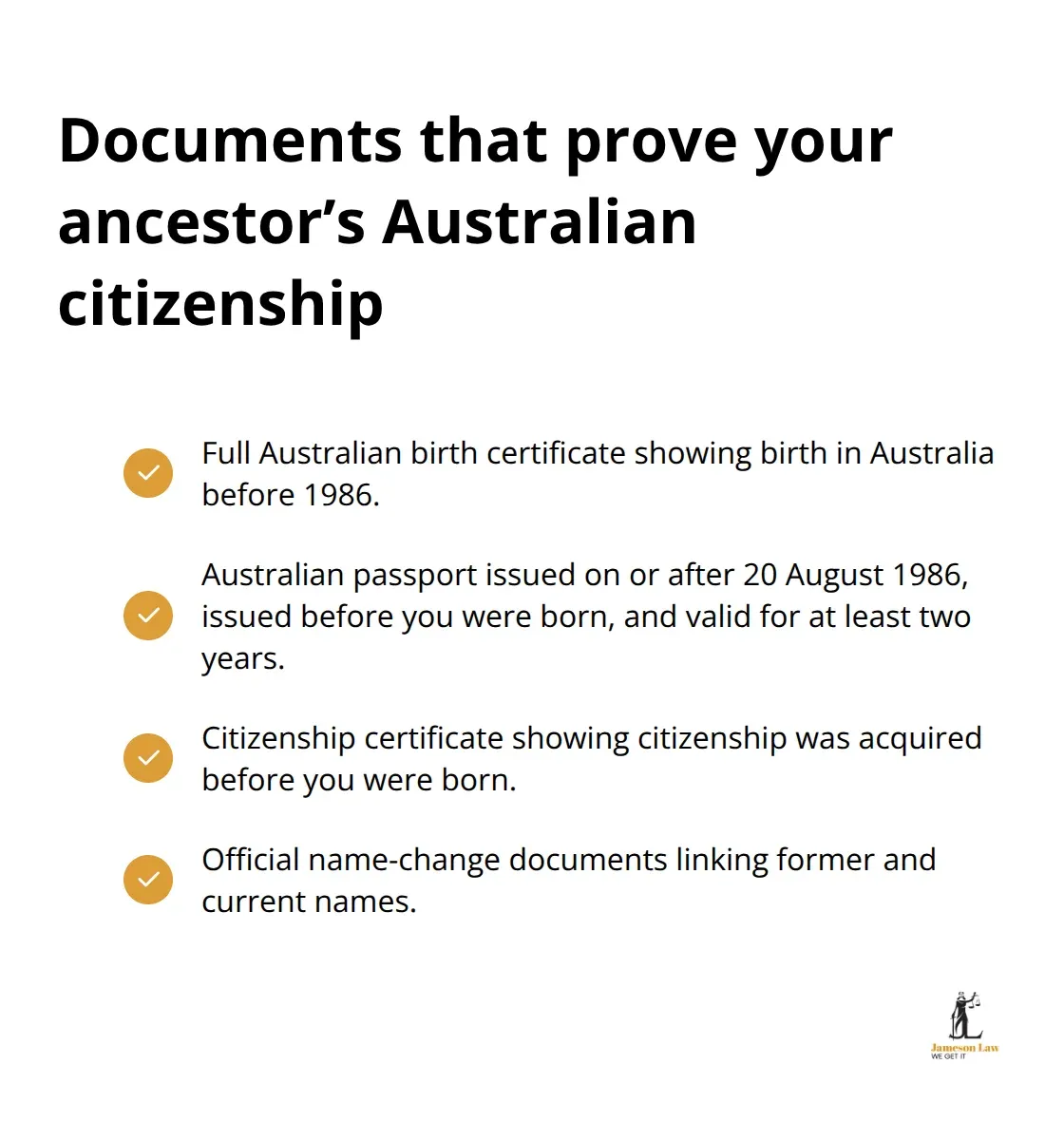 Checklist of documents to prove a parent’s or grandparent’s Australian citizenship for a descent application