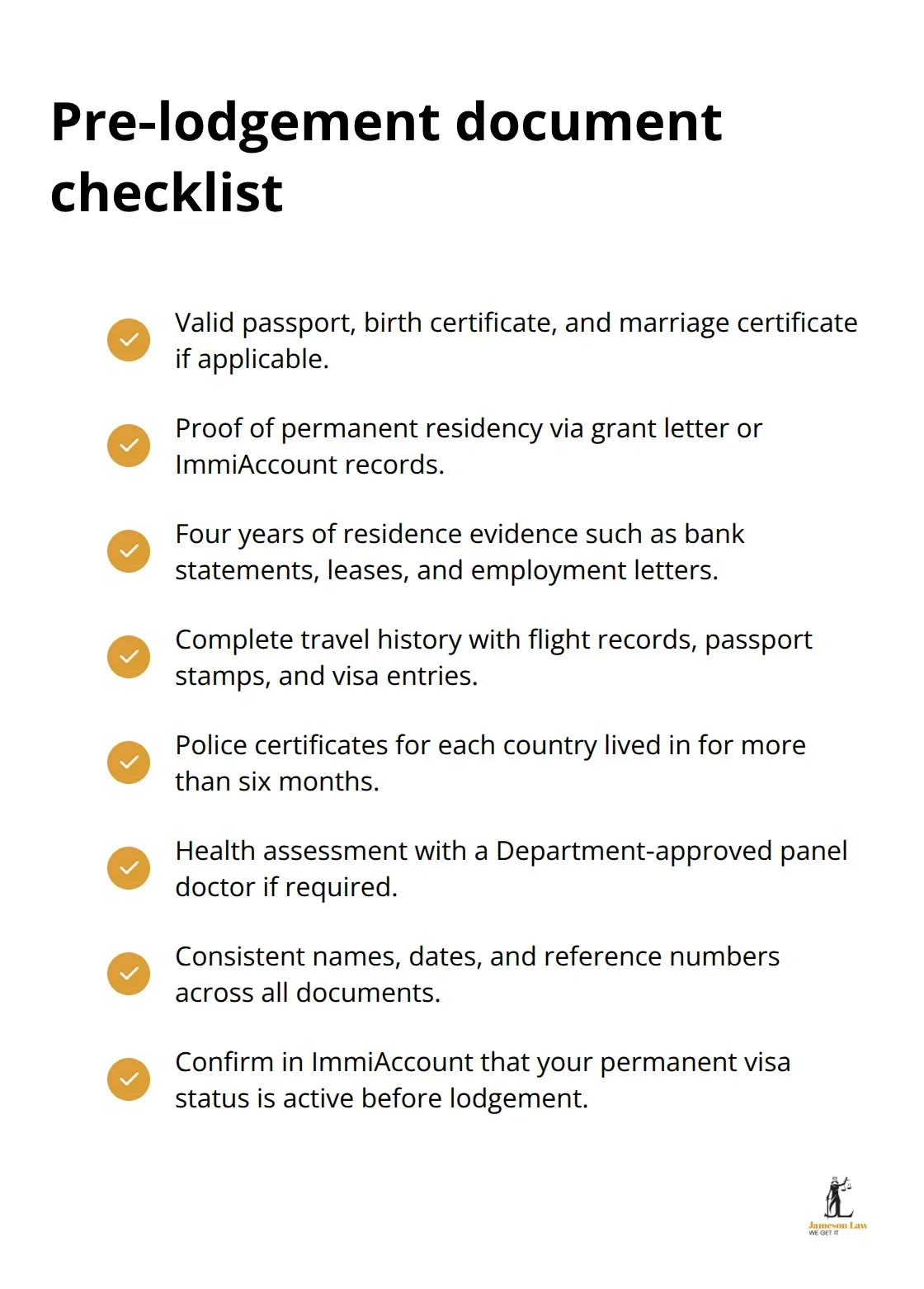 Checklist of core documents and verifications for an Australian citizenship application