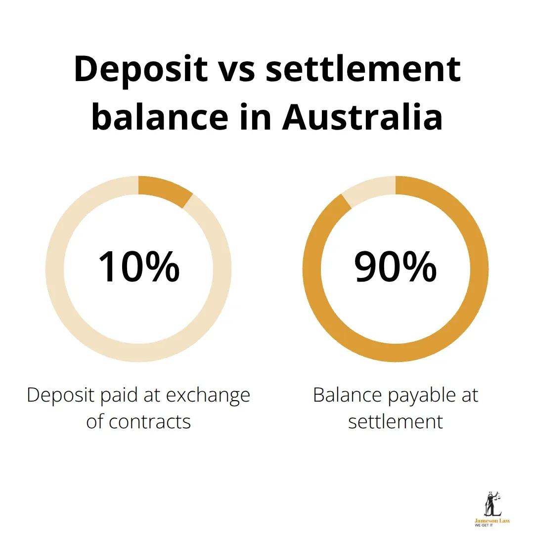 Breakdown of typical property purchase payments in Australia: deposit at exchange and balance at settlement. - conveyancing for buyers