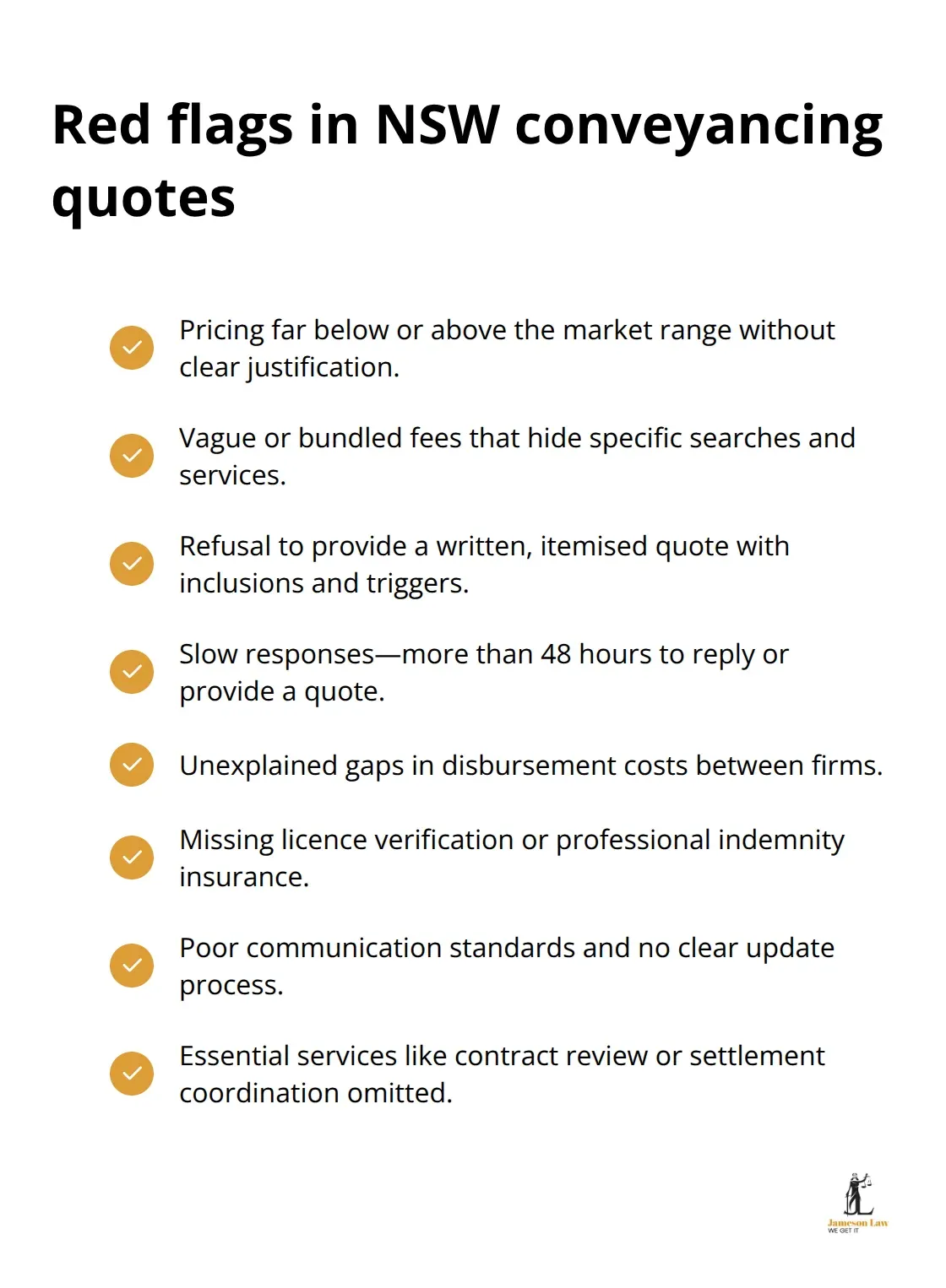 Checklist of warning signs to avoid when assessing NSW conveyancing quotes - conveyancing quotes NSW