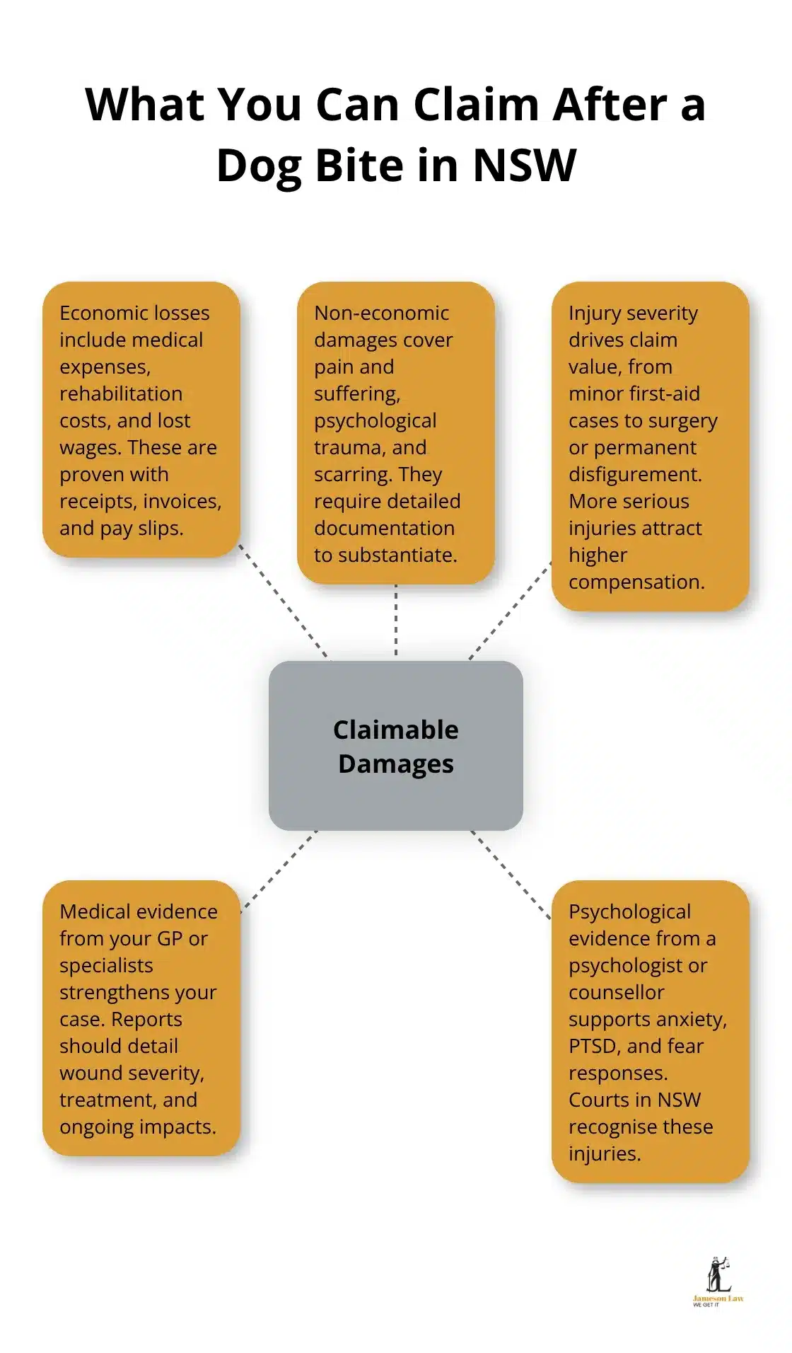 infographic dog bite injury NSW 1 1789709143 Overview of claimable damages and supporting evidence for NSW dog bite claims. - dog bite injury NSW