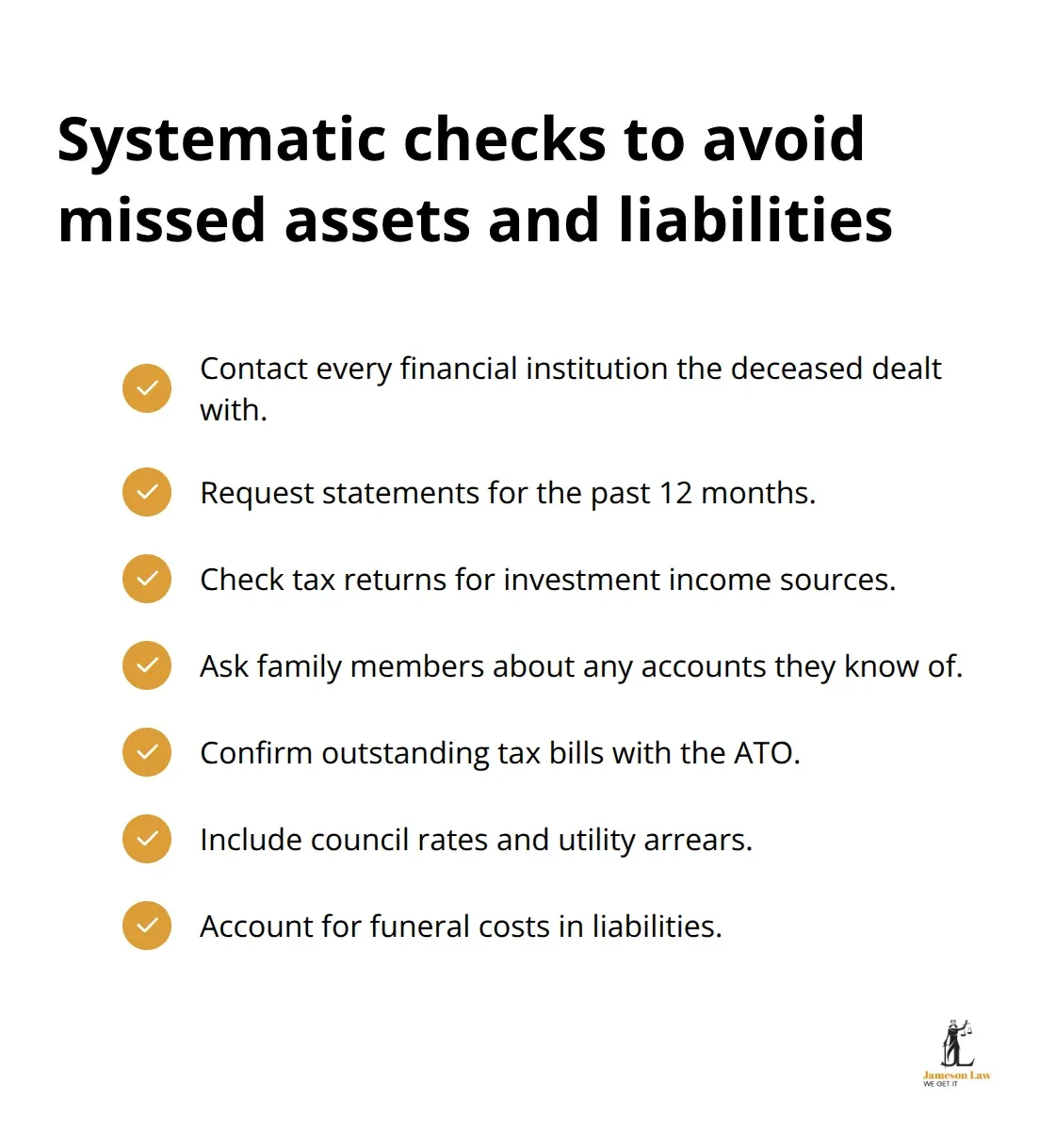 Checklist for locating assets and identifying overlooked liabilities in an estate
