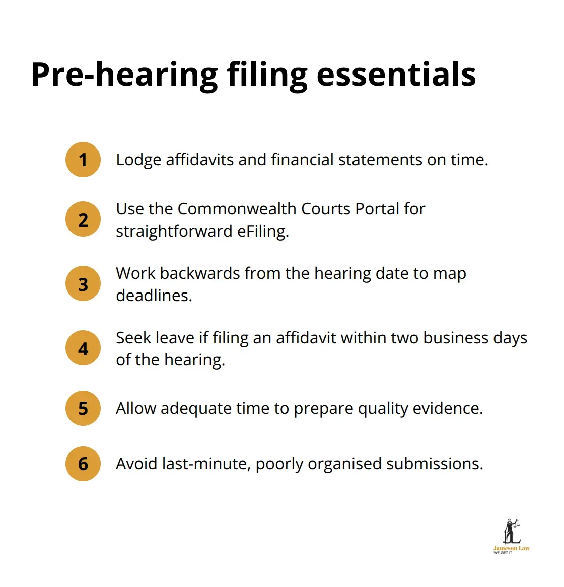 Key steps to meet family law pre-hearing filing requirements in Australia - family law court australia