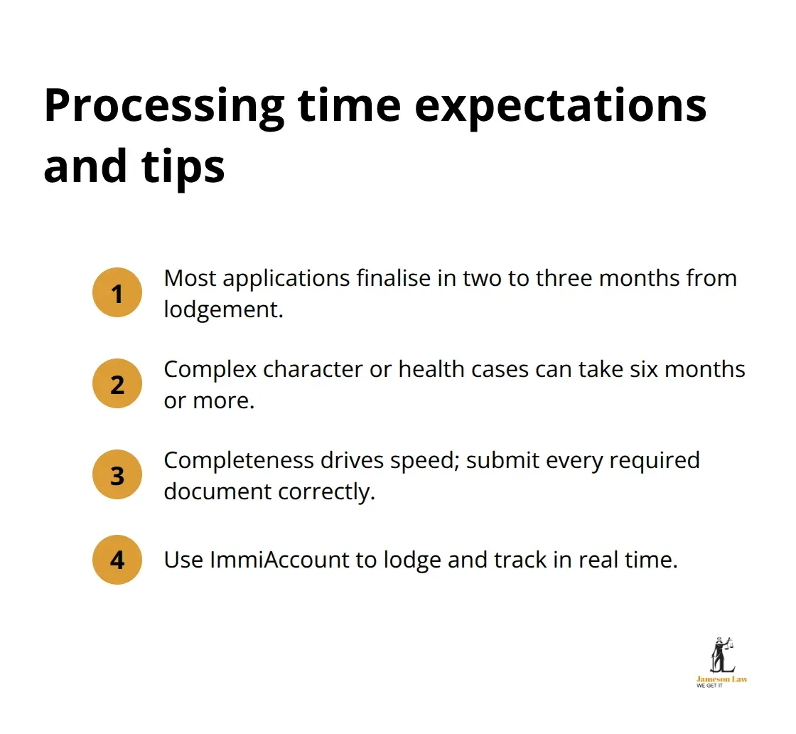 Compact list summarising 485 processing timelines and how to avoid delays