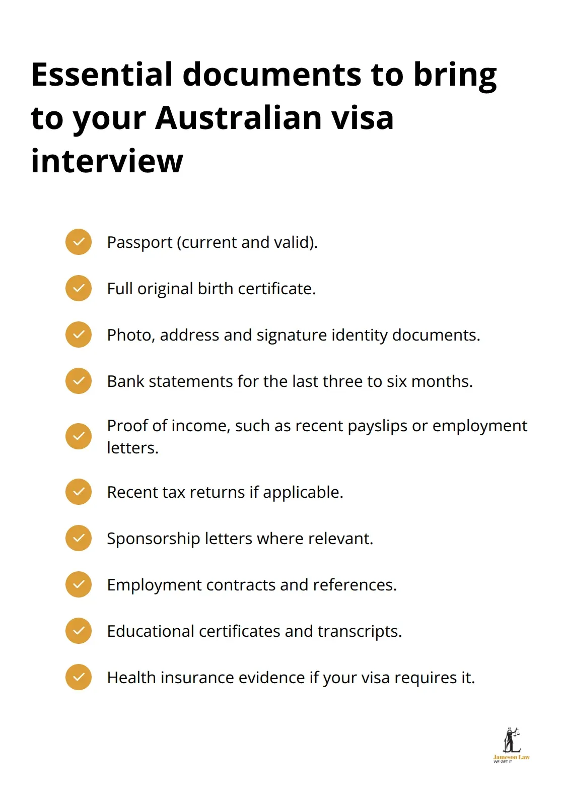 Checklist of key documents for an Australian visa interview