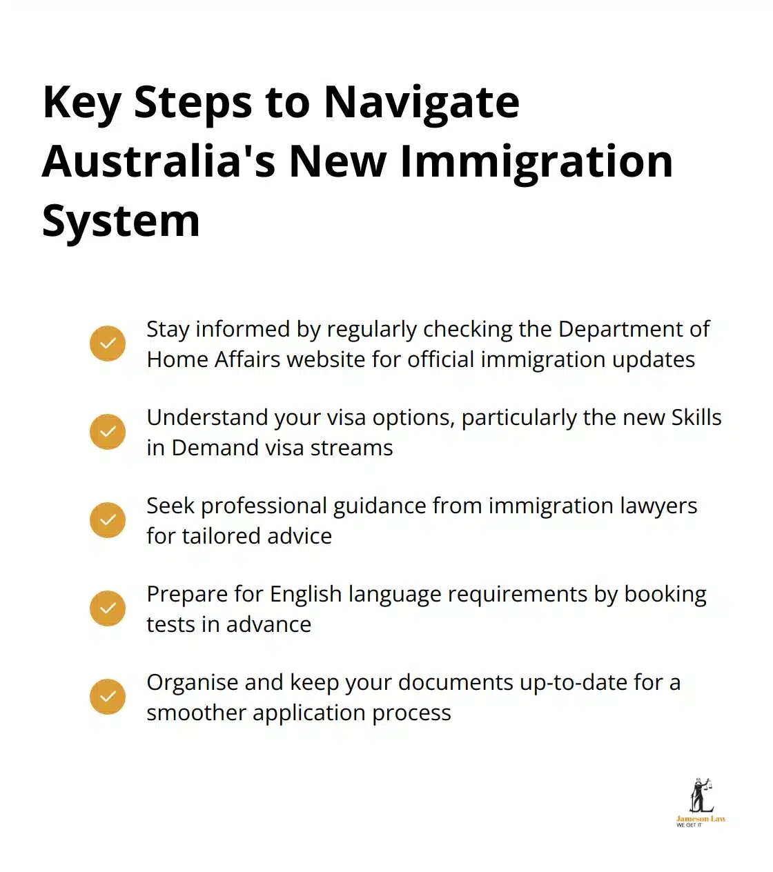 infographic latest changes in Australian immigration 2023 3 1752289785 Checkmark list chart showing key steps for navigating Australia's new immigration system