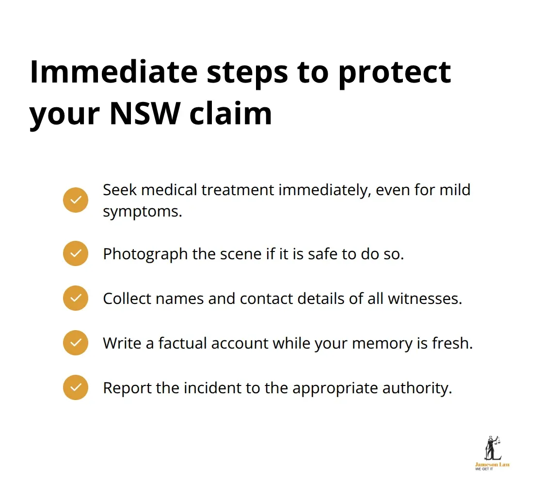 Checklist of immediate actions to safeguard a New South Wales personal injury claim