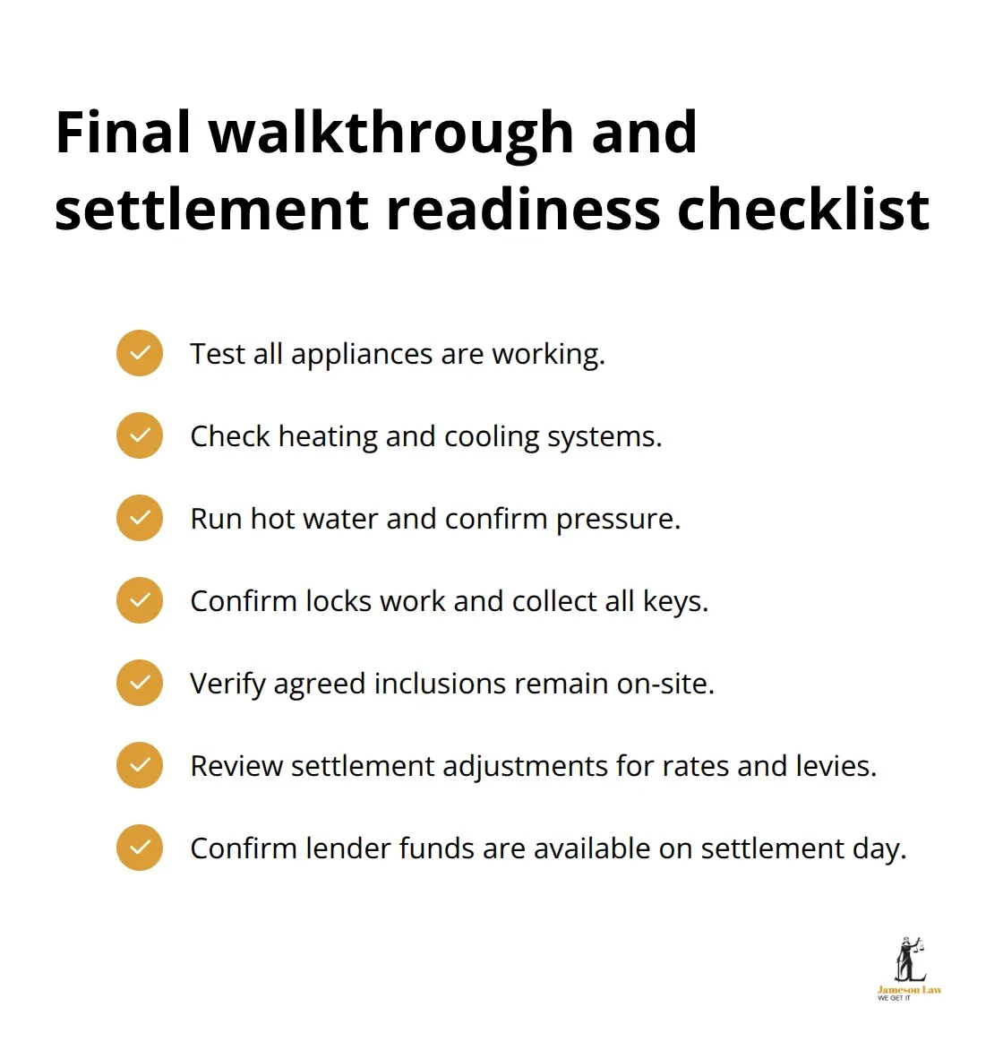 Checklist to confirm property condition and funds before NSW settlement - property conveyancing steps NSW