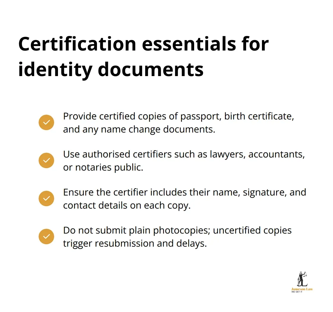Checklist of key certification requirements for identity documents in Australian migration applications - requirements for a successful migration application