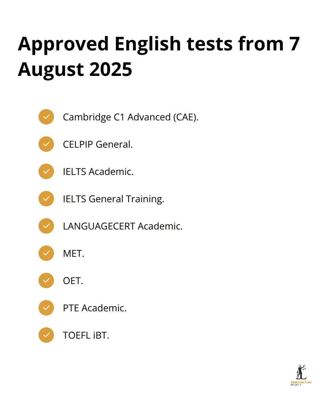 List of English language tests accepted by Australia for work visas from 7 August 2025
