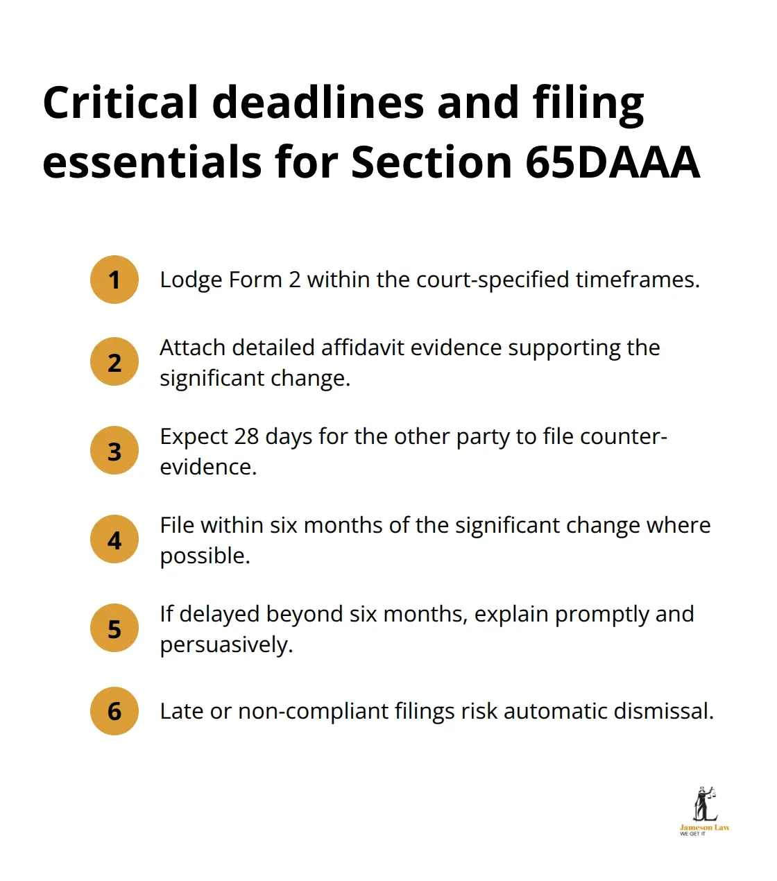 infographic section 65daaa family law act 2 1765854532 Compact list of key deadlines and filing requirements for Section 65DAAA applications in Australia