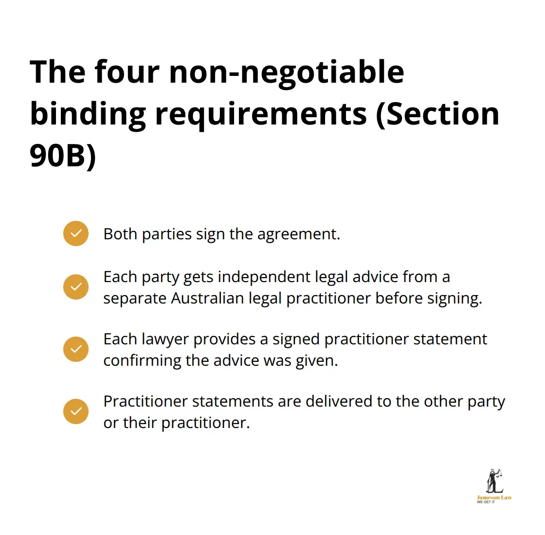Checklist of the four binding requirements for a Section 90B agreement in Australia - section 90b family law act