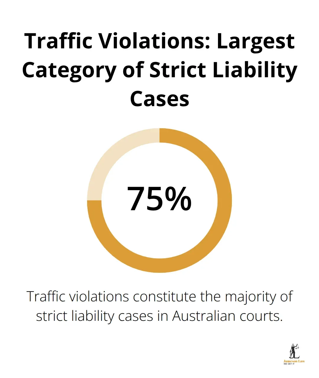 Pie chart showing traffic violations as the predominant category of strict liability cases in Australia