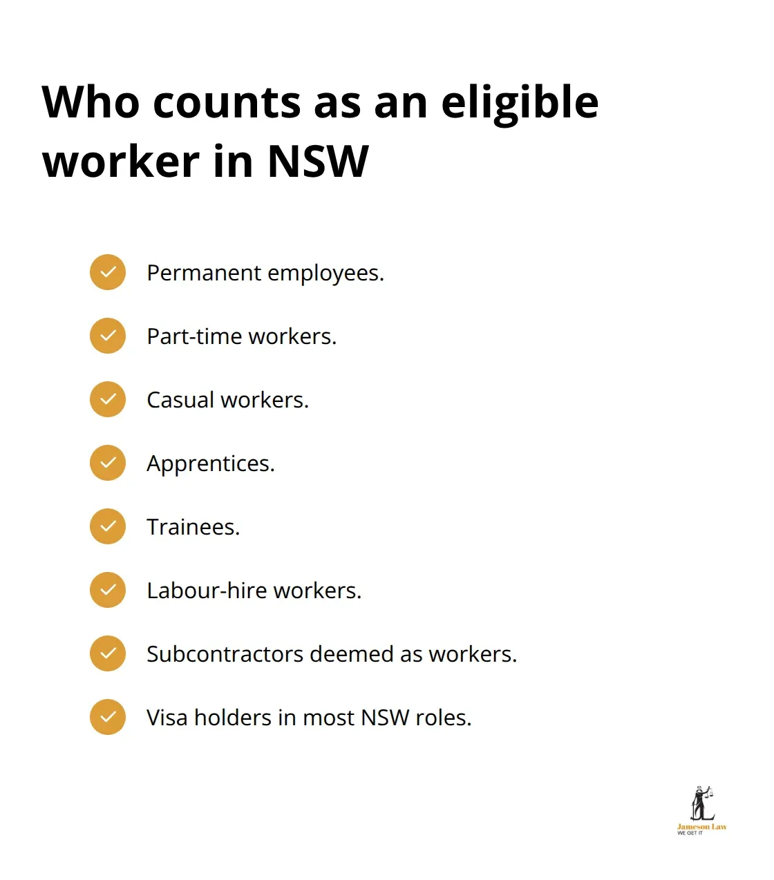 Checklist of NSW worker categories eligible to claim workers compensation.