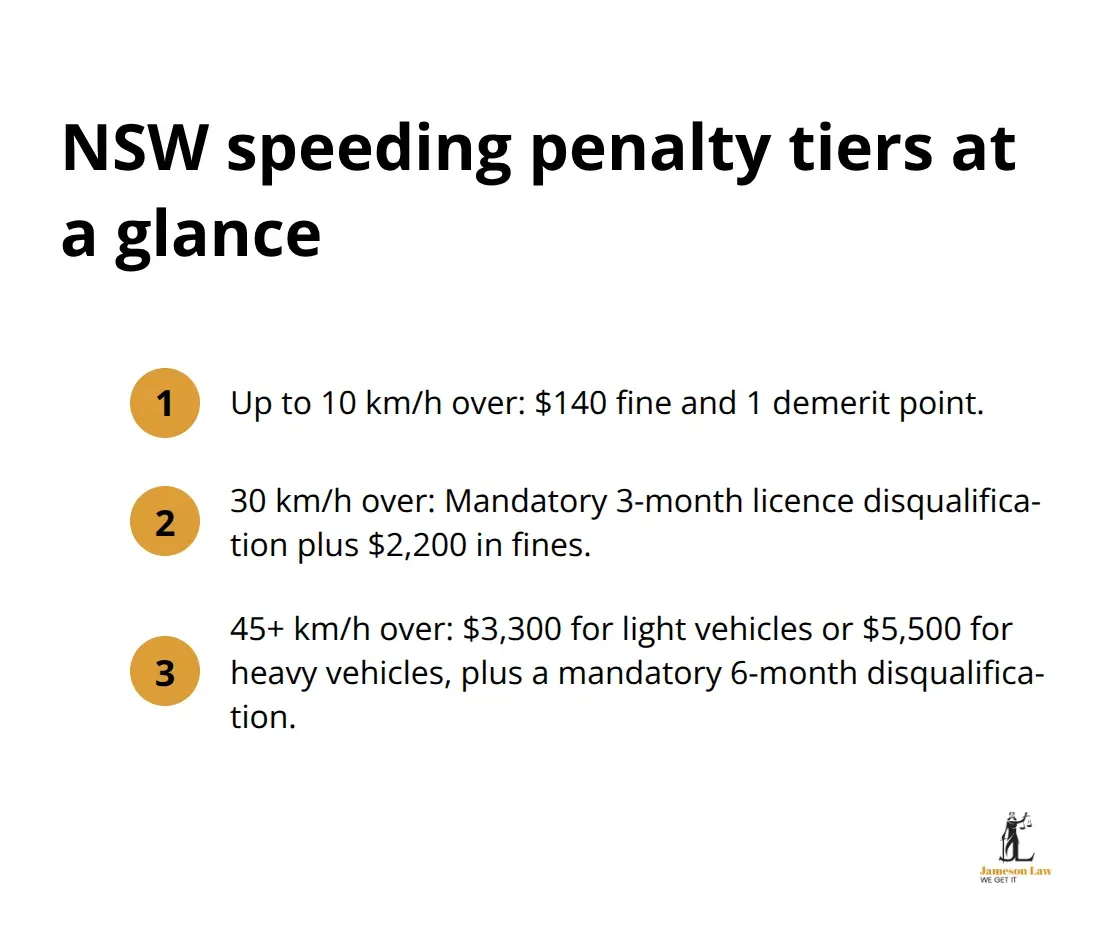 Quick reference for NSW speeding penalties by excess speed - traffic offence penalties NSW