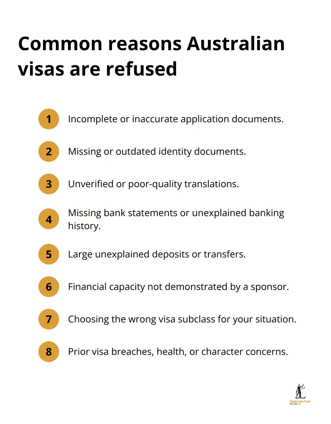 Compact list of frequent Australian visa refusal causes and red flags - visa refusal Australia