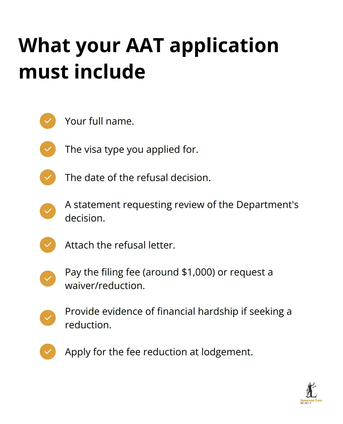 Checklist of mandatory details and fees for an AAT visa refusal review application in Australia - visa refusal appeal rights