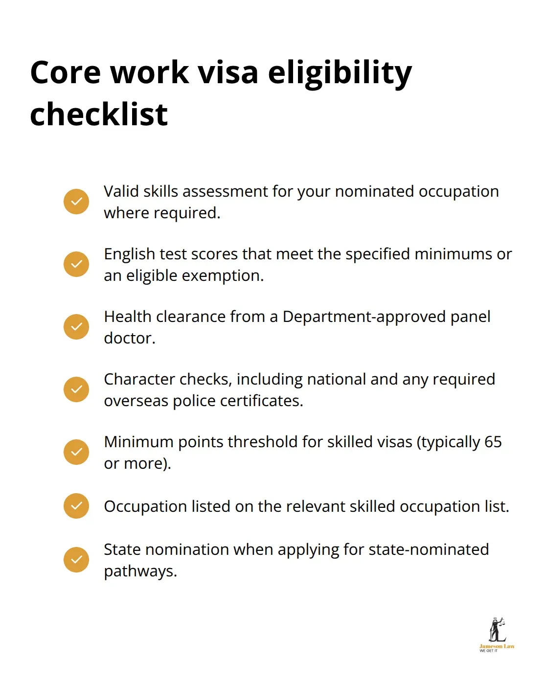 Checklist of Australian work visa eligibility components
